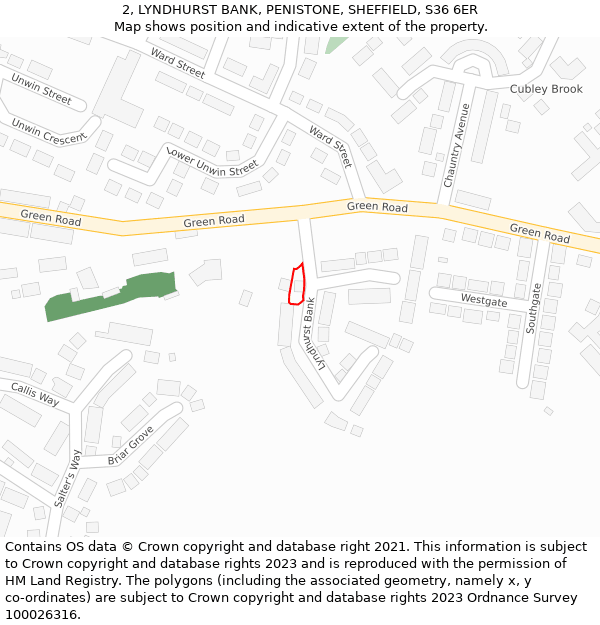2, LYNDHURST BANK, PENISTONE, SHEFFIELD, S36 6ER: Location map and indicative extent of plot