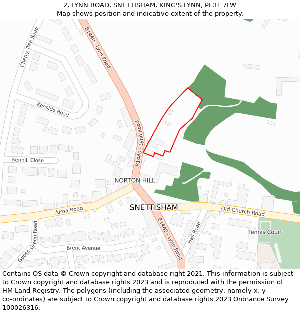 2, LYNN ROAD, SNETTISHAM, KING'S LYNN, PE31 7LW: Location map and indicative extent of plot