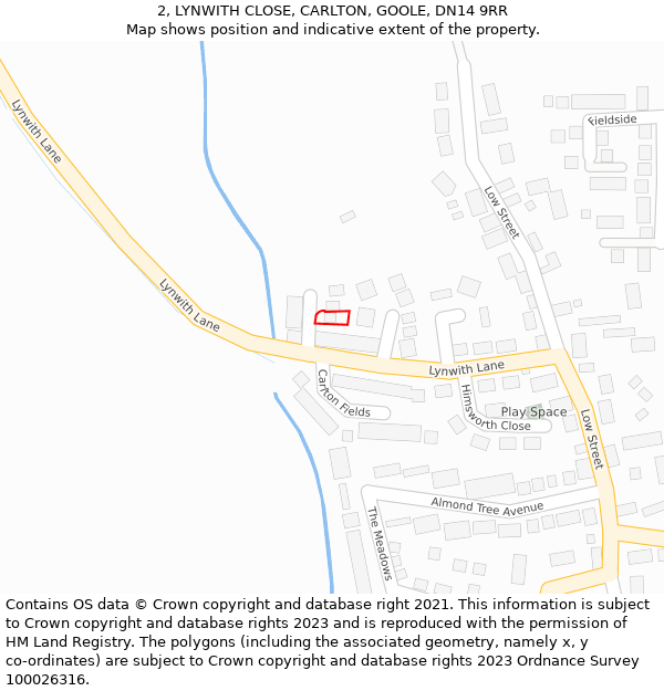 2, LYNWITH CLOSE, CARLTON, GOOLE, DN14 9RR: Location map and indicative extent of plot