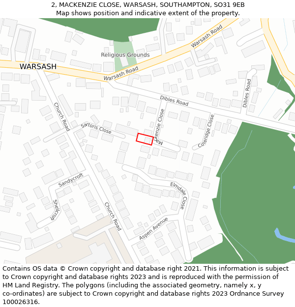 2, MACKENZIE CLOSE, WARSASH, SOUTHAMPTON, SO31 9EB: Location map and indicative extent of plot