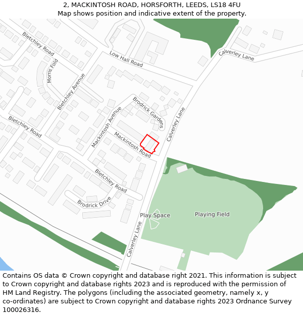 2, MACKINTOSH ROAD, HORSFORTH, LEEDS, LS18 4FU: Location map and indicative extent of plot