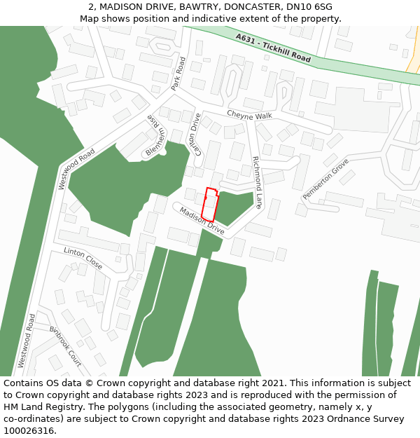 2, MADISON DRIVE, BAWTRY, DONCASTER, DN10 6SG: Location map and indicative extent of plot