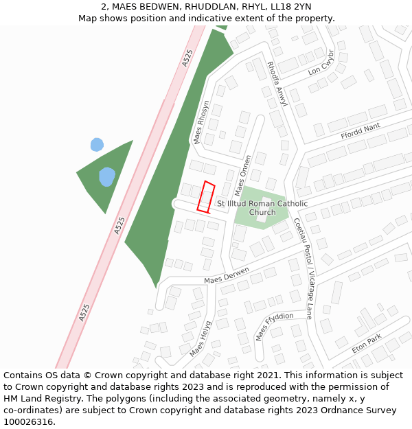 2, MAES BEDWEN, RHUDDLAN, RHYL, LL18 2YN: Location map and indicative extent of plot