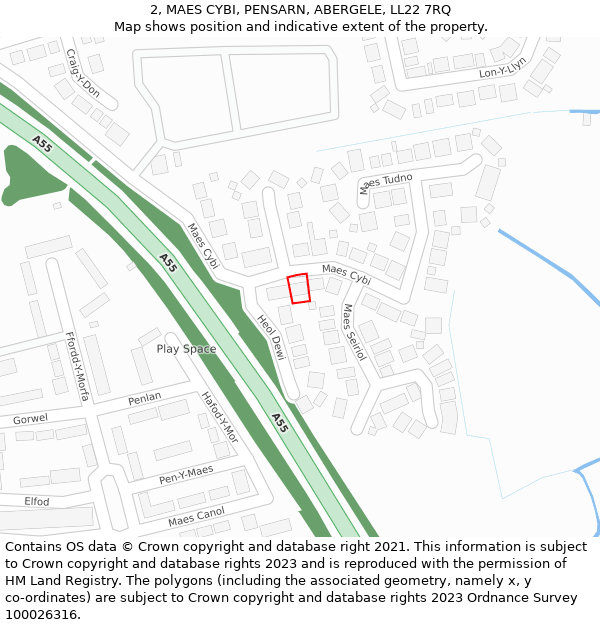 2, MAES CYBI, PENSARN, ABERGELE, LL22 7RQ: Location map and indicative extent of plot