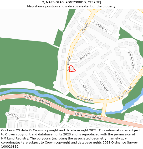 2, MAES GLAS, PONTYPRIDD, CF37 3EJ: Location map and indicative extent of plot