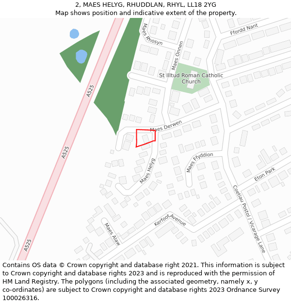 2, MAES HELYG, RHUDDLAN, RHYL, LL18 2YG: Location map and indicative extent of plot