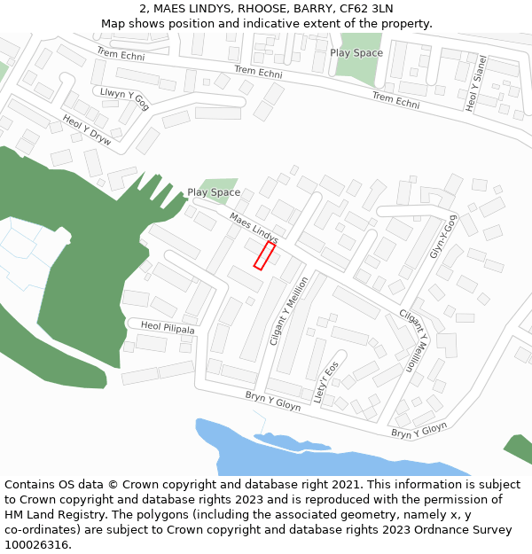 2, MAES LINDYS, RHOOSE, BARRY, CF62 3LN: Location map and indicative extent of plot