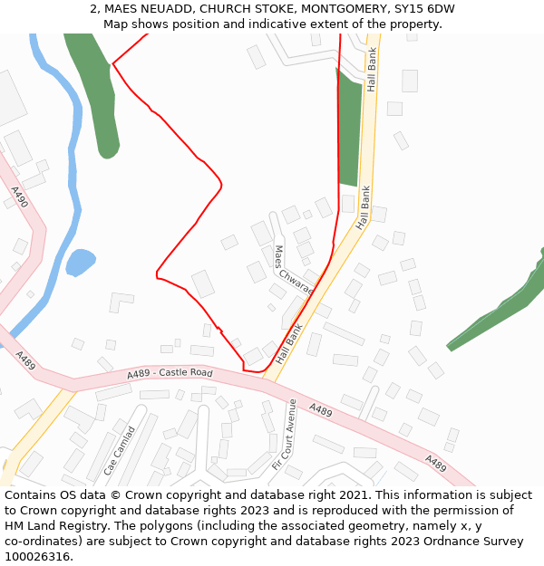 2, MAES NEUADD, CHURCH STOKE, MONTGOMERY, SY15 6DW: Location map and indicative extent of plot
