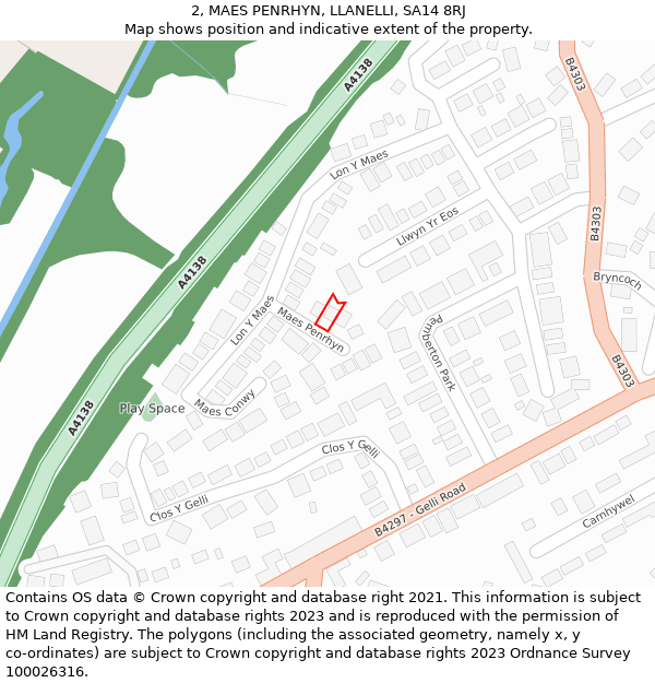 2, MAES PENRHYN, LLANELLI, SA14 8RJ: Location map and indicative extent of plot