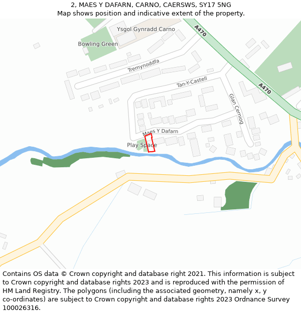 2, MAES Y DAFARN, CARNO, CAERSWS, SY17 5NG: Location map and indicative extent of plot