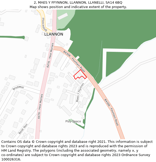 2, MAES Y FFYNNON, LLANNON, LLANELLI, SA14 6BQ: Location map and indicative extent of plot