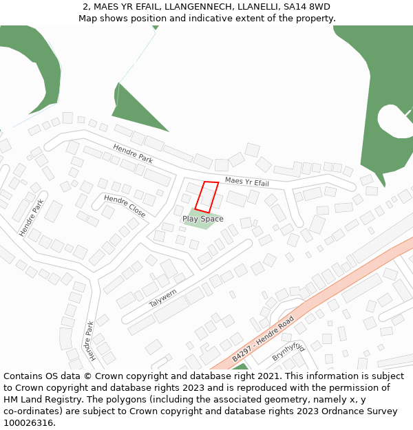 2, MAES YR EFAIL, LLANGENNECH, LLANELLI, SA14 8WD: Location map and indicative extent of plot