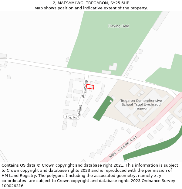 2, MAESAMLWG, TREGARON, SY25 6HP: Location map and indicative extent of plot