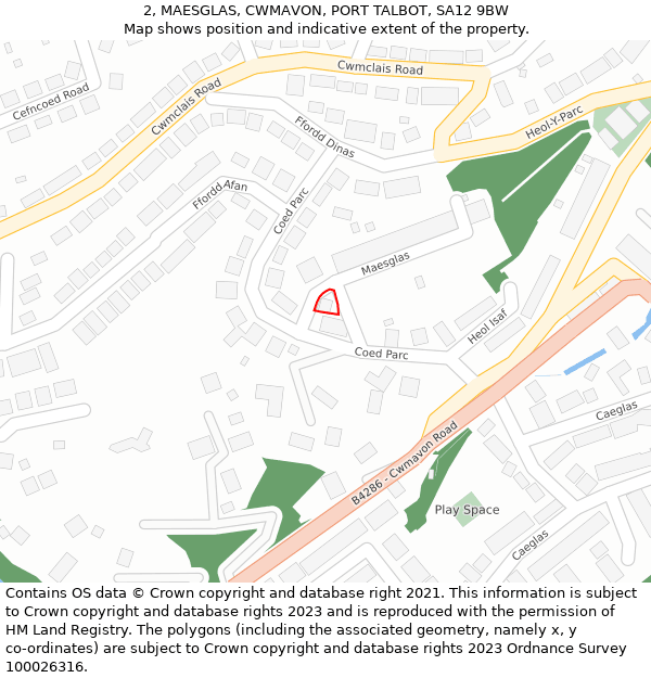 2, MAESGLAS, CWMAVON, PORT TALBOT, SA12 9BW: Location map and indicative extent of plot