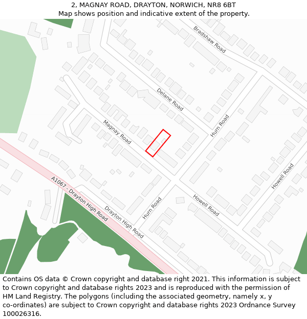 2, MAGNAY ROAD, DRAYTON, NORWICH, NR8 6BT: Location map and indicative extent of plot