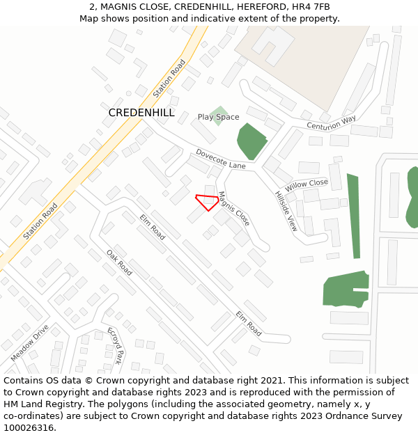 2, MAGNIS CLOSE, CREDENHILL, HEREFORD, HR4 7FB: Location map and indicative extent of plot