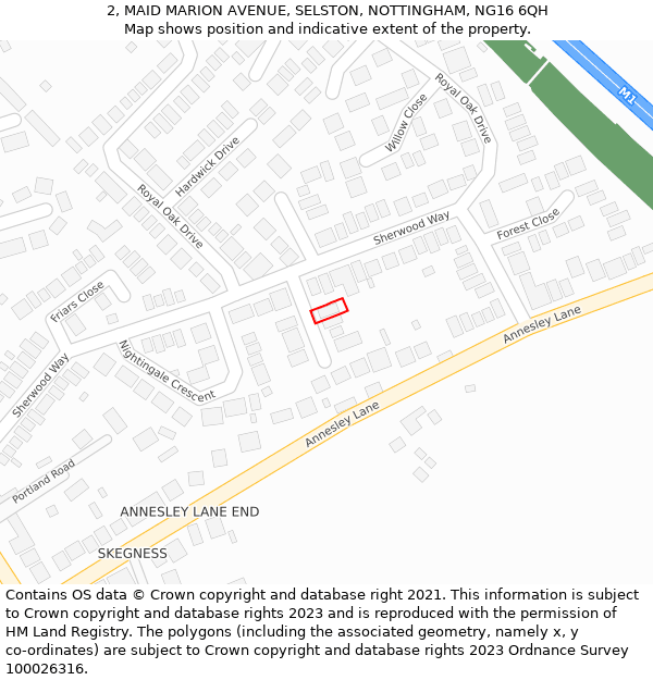 2, MAID MARION AVENUE, SELSTON, NOTTINGHAM, NG16 6QH: Location map and indicative extent of plot