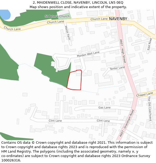 2, MAIDENWELL CLOSE, NAVENBY, LINCOLN, LN5 0EQ: Location map and indicative extent of plot