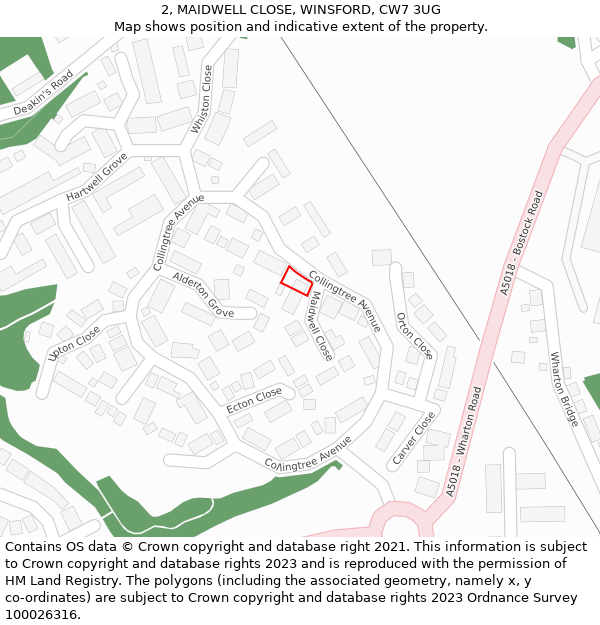 2, MAIDWELL CLOSE, WINSFORD, CW7 3UG: Location map and indicative extent of plot