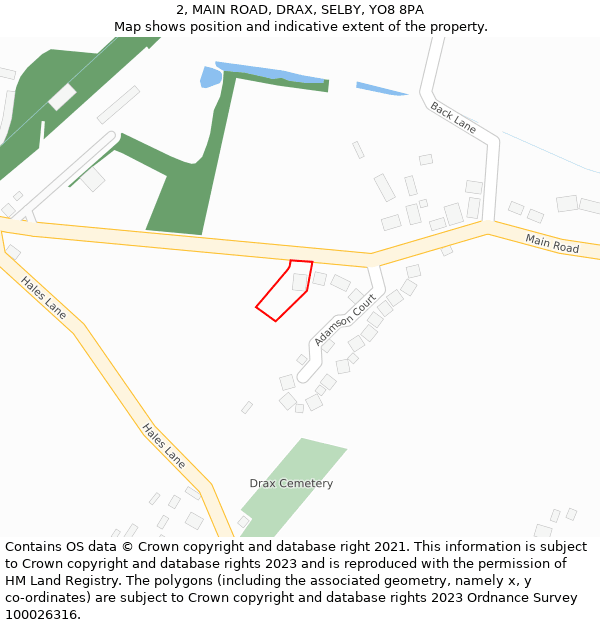 2, MAIN ROAD, DRAX, SELBY, YO8 8PA: Location map and indicative extent of plot