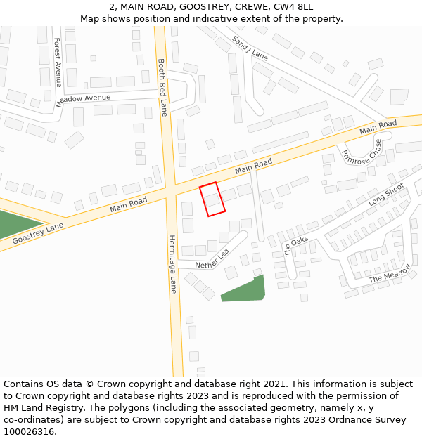 2, MAIN ROAD, GOOSTREY, CREWE, CW4 8LL: Location map and indicative extent of plot