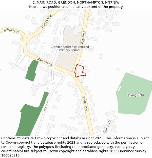 2, MAIN ROAD, GRENDON, NORTHAMPTON, NN7 1JW: Location map and indicative extent of plot