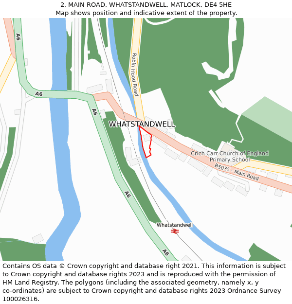 2, MAIN ROAD, WHATSTANDWELL, MATLOCK, DE4 5HE: Location map and indicative extent of plot