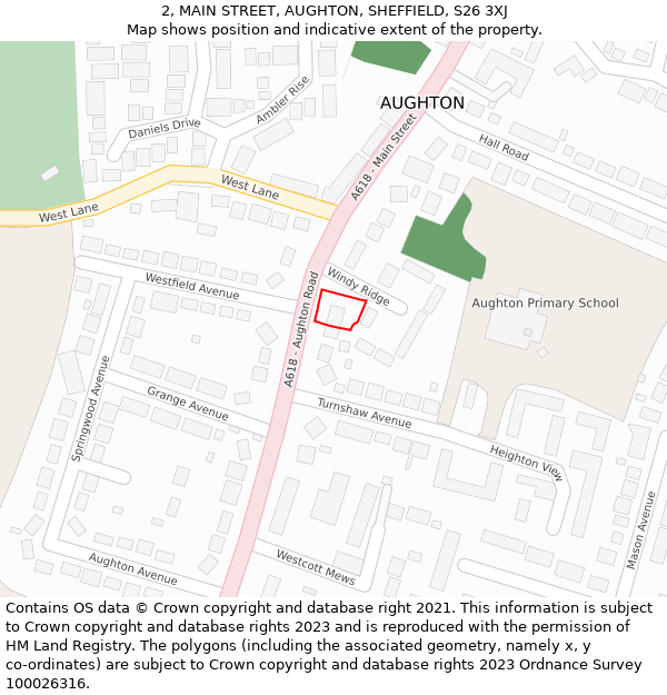 2, MAIN STREET, AUGHTON, SHEFFIELD, S26 3XJ: Location map and indicative extent of plot