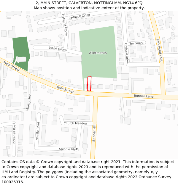 2, MAIN STREET, CALVERTON, NOTTINGHAM, NG14 6FQ: Location map and indicative extent of plot
