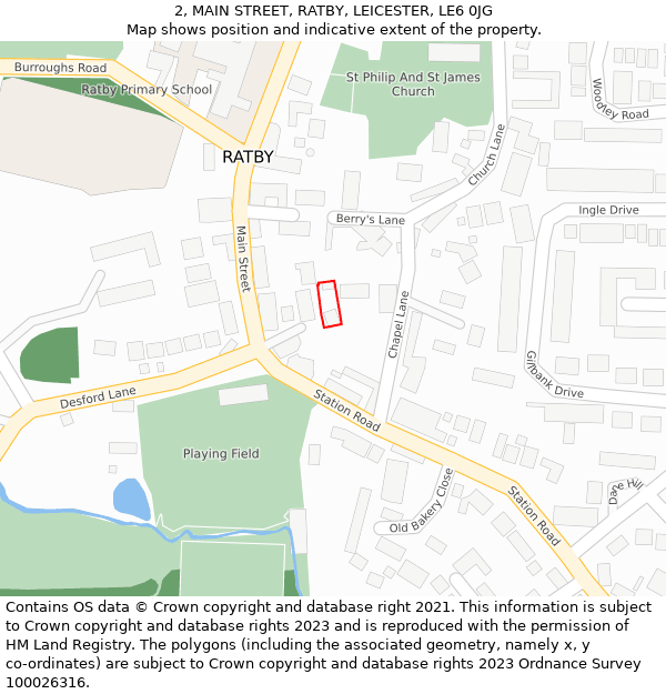 2, MAIN STREET, RATBY, LEICESTER, LE6 0JG: Location map and indicative extent of plot