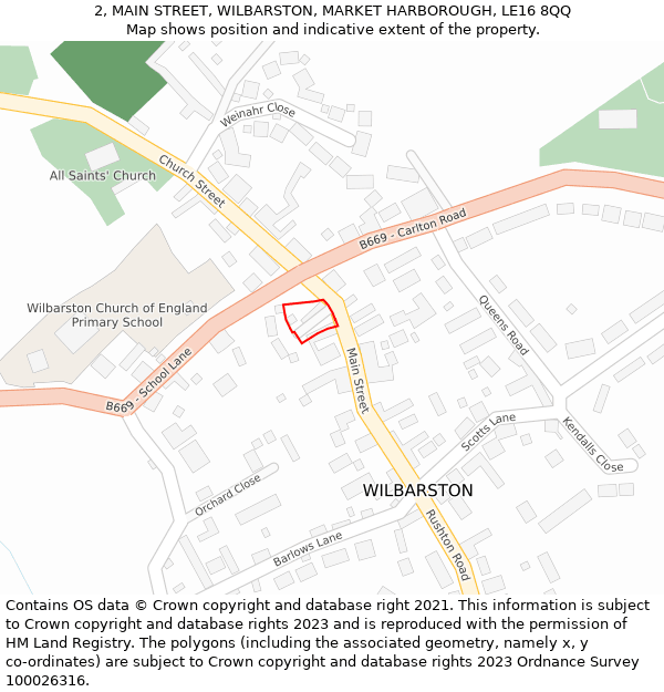 2, MAIN STREET, WILBARSTON, MARKET HARBOROUGH, LE16 8QQ: Location map and indicative extent of plot