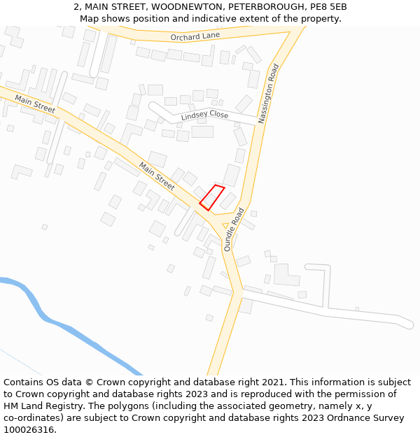 2, MAIN STREET, WOODNEWTON, PETERBOROUGH, PE8 5EB: Location map and indicative extent of plot
