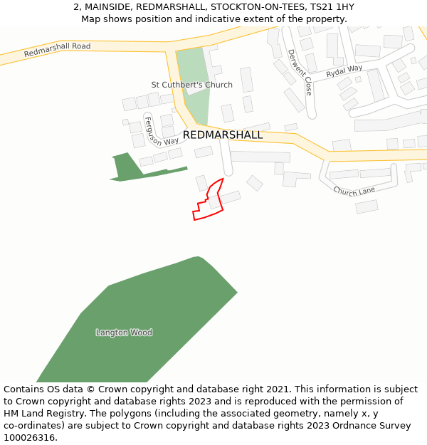 2, MAINSIDE, REDMARSHALL, STOCKTON-ON-TEES, TS21 1HY: Location map and indicative extent of plot