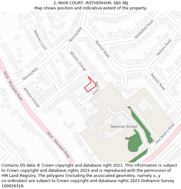 2, MAIR COURT, ROTHERHAM, S60 3BJ: Location map and indicative extent of plot