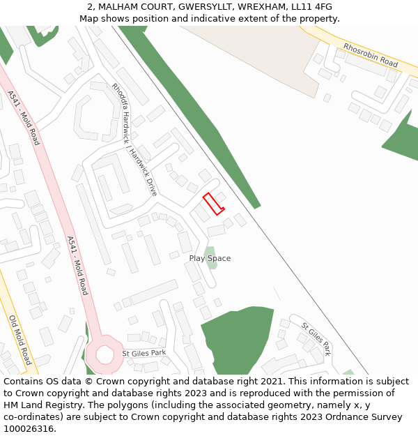 2, MALHAM COURT, GWERSYLLT, WREXHAM, LL11 4FG: Location map and indicative extent of plot