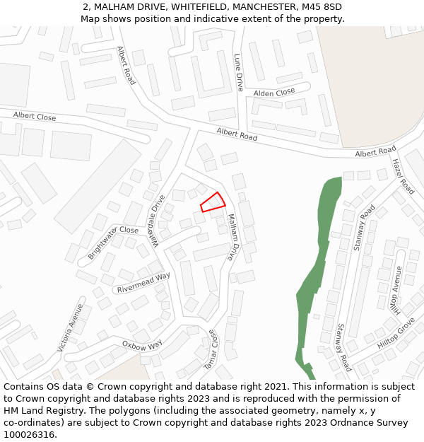 2, MALHAM DRIVE, WHITEFIELD, MANCHESTER, M45 8SD: Location map and indicative extent of plot