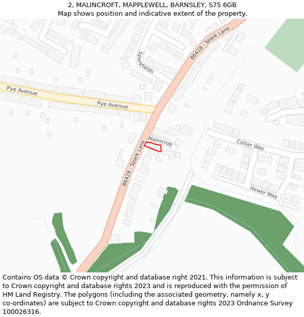 2, MALINCROFT, MAPPLEWELL, BARNSLEY, S75 6GB: Location map and indicative extent of plot