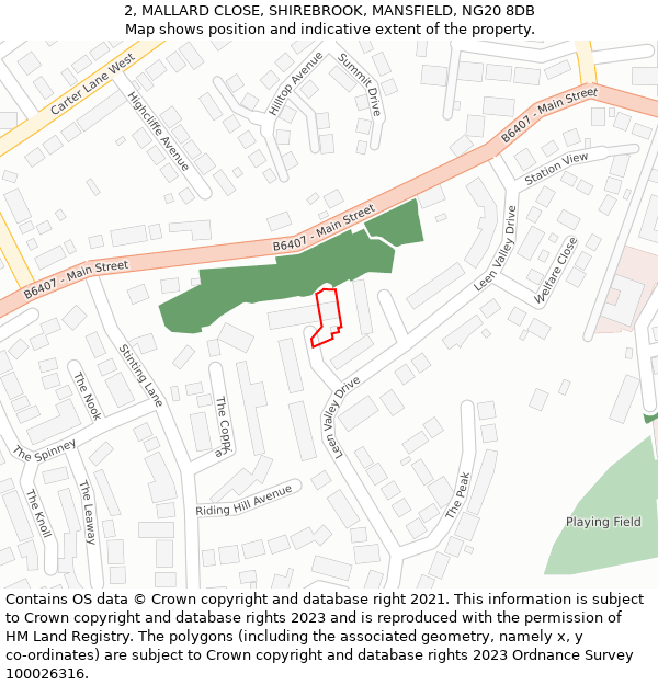 2, MALLARD CLOSE, SHIREBROOK, MANSFIELD, NG20 8DB: Location map and indicative extent of plot