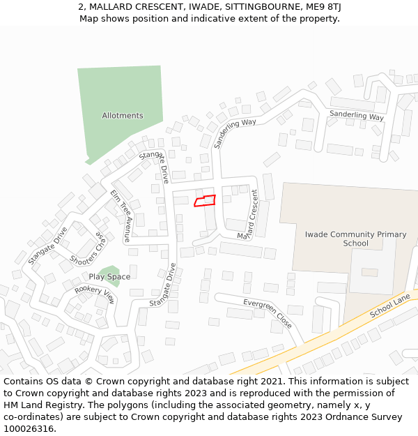 2, MALLARD CRESCENT, IWADE, SITTINGBOURNE, ME9 8TJ: Location map and indicative extent of plot