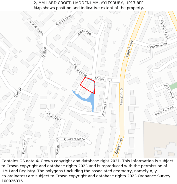 2, MALLARD CROFT, HADDENHAM, AYLESBURY, HP17 8EF: Location map and indicative extent of plot