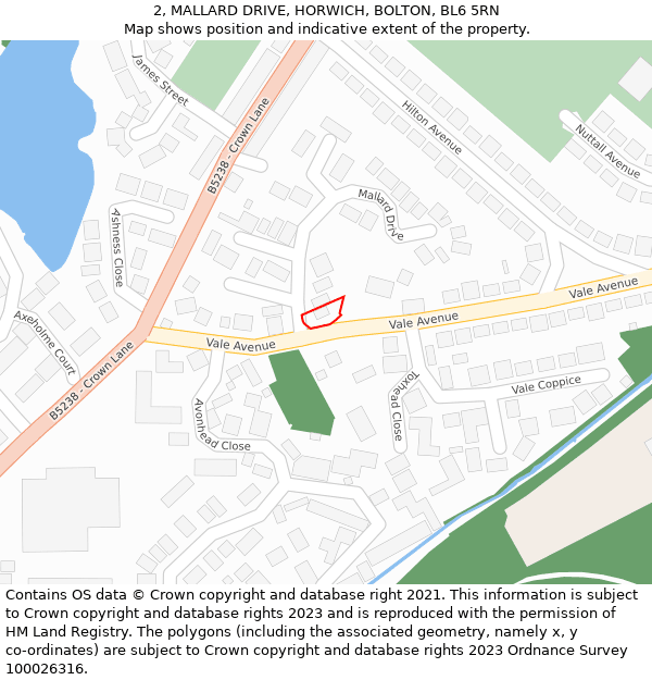 2, MALLARD DRIVE, HORWICH, BOLTON, BL6 5RN: Location map and indicative extent of plot