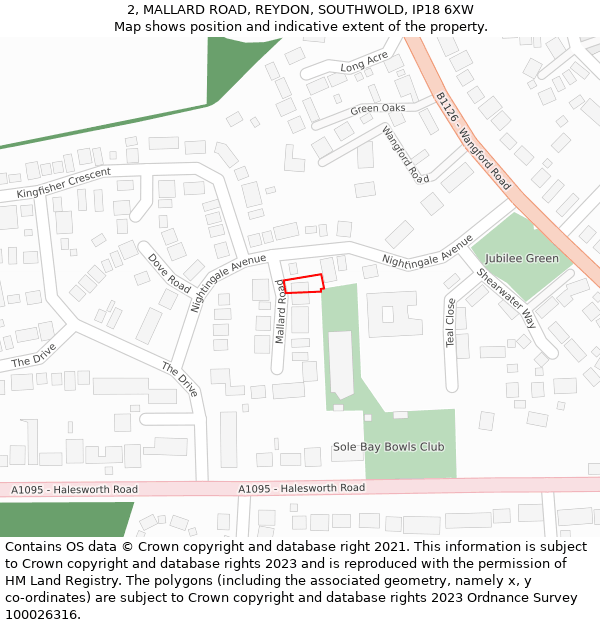 2, MALLARD ROAD, REYDON, SOUTHWOLD, IP18 6XW: Location map and indicative extent of plot