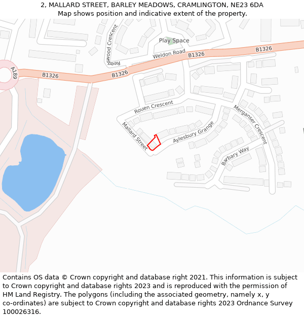 2, MALLARD STREET, BARLEY MEADOWS, CRAMLINGTON, NE23 6DA: Location map and indicative extent of plot