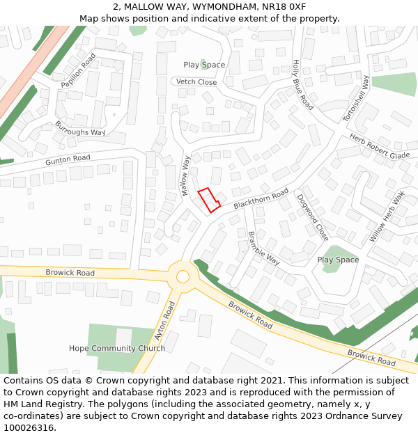 2, MALLOW WAY, WYMONDHAM, NR18 0XF: Location map and indicative extent of plot