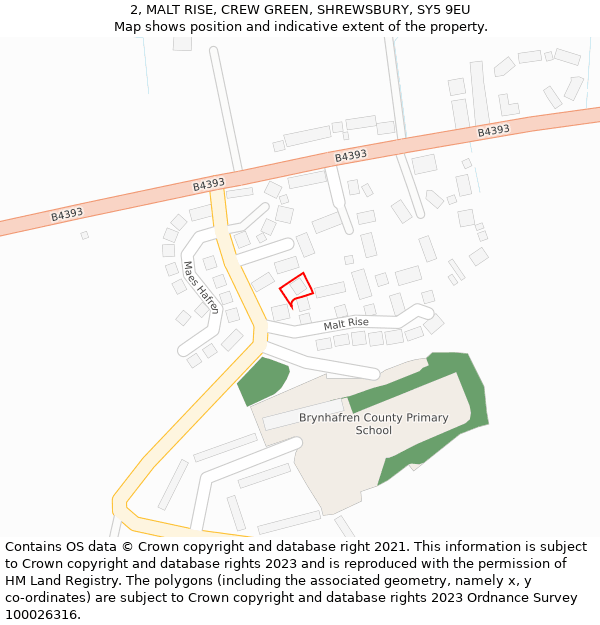2, MALT RISE, CREW GREEN, SHREWSBURY, SY5 9EU: Location map and indicative extent of plot
