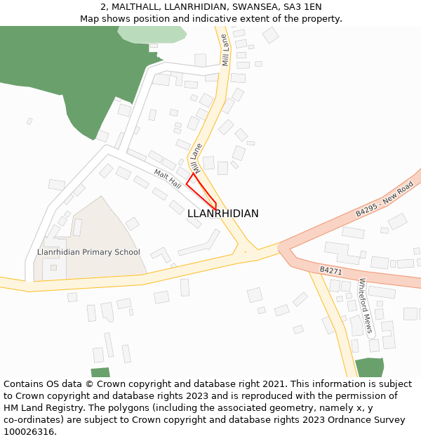 2, MALTHALL, LLANRHIDIAN, SWANSEA, SA3 1EN: Location map and indicative extent of plot