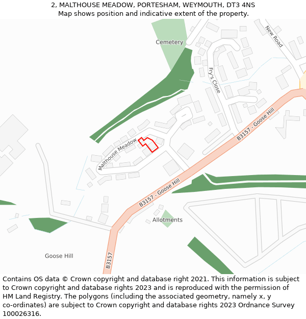 2, MALTHOUSE MEADOW, PORTESHAM, WEYMOUTH, DT3 4NS: Location map and indicative extent of plot
