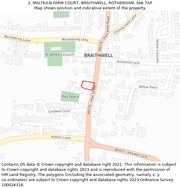 2, MALTKILN FARM COURT, BRAITHWELL, ROTHERHAM, S66 7AP: Location map and indicative extent of plot