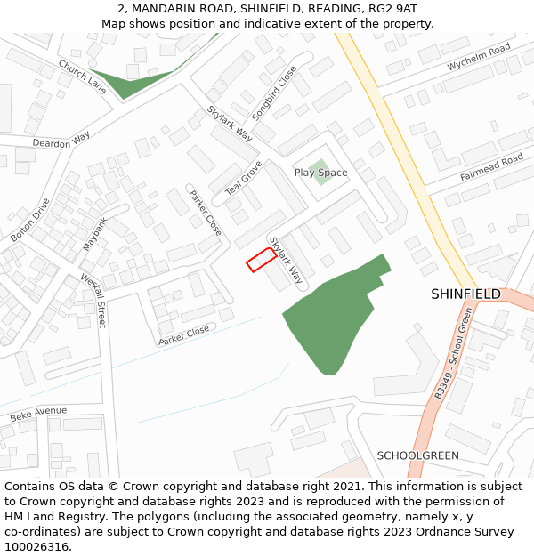 2, MANDARIN ROAD, SHINFIELD, READING, RG2 9AT: Location map and indicative extent of plot