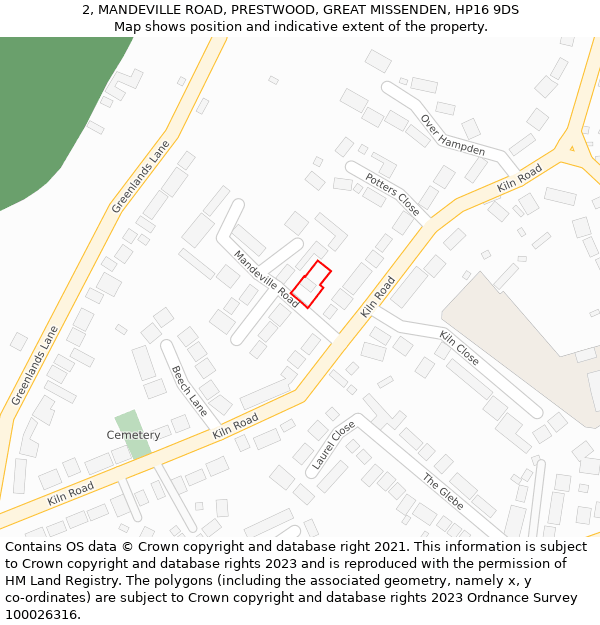 2, MANDEVILLE ROAD, PRESTWOOD, GREAT MISSENDEN, HP16 9DS: Location map and indicative extent of plot